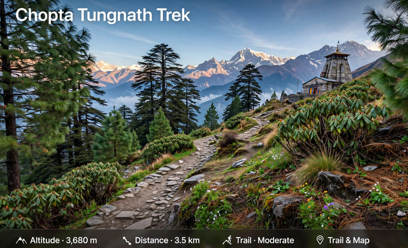 You are currently viewing Chopta Tungnath Trek Route , Altitude, Distance ,Trail & Map